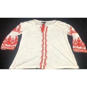 INC International Concepts Blouse Tie Pattern Women White/Orange Elastic XL